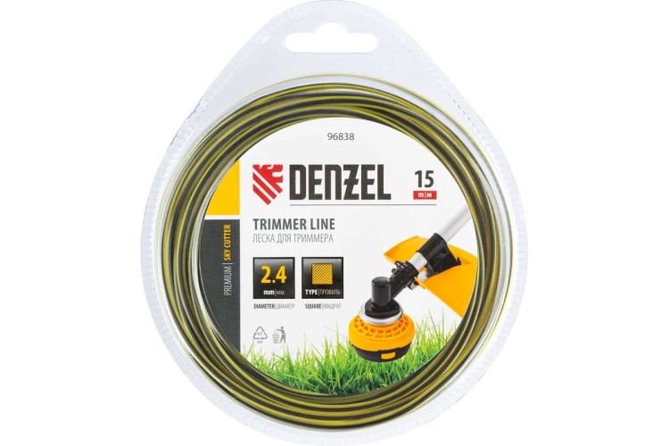 Леска триммерная Denzel SkyCutter двухкомпонентная квадратная, 2,4 мм х 15 м. 96838