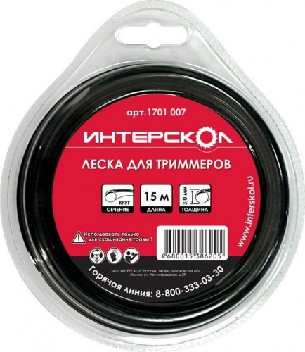Леска триммерная ИНТЕРСКОЛ d=3 мм, 15 м (сечение-круг) 1701.007