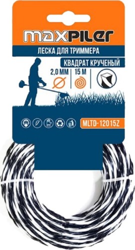 Леска триммерная MAXPILER MLTD-12015Z 2,0мм*15м, квадрат крученый