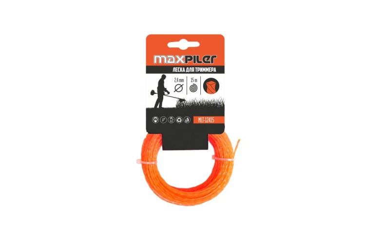 Леска триммерная MAXPILER MLT-12415 2.4мм*15м, квадрат крученый
