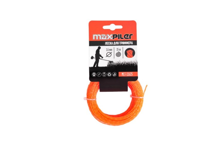 Леска триммерная MAXPILER MLT-11615 1.6мм*15м, квадрат крученый