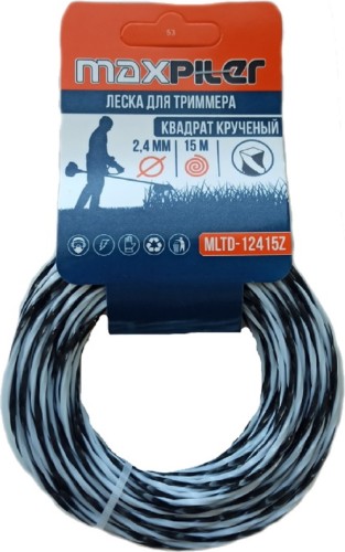 Леска триммерная MAXPILER MLTD-12415Z 2.4мм*15м, квадрат крученый