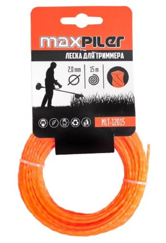 Леска триммерная MAXPILER MLT-12015 2.0мм*15м, квадрат крученый