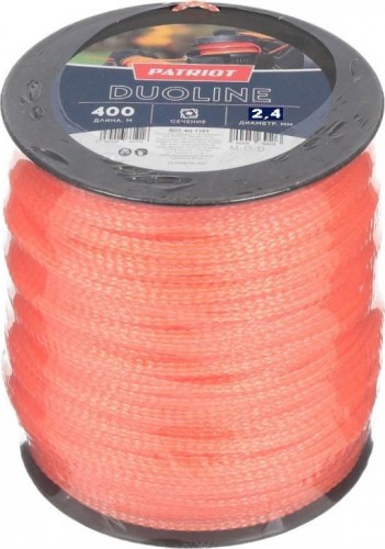 Леска триммерная PATRIOT  2,4 мм/ 400 м Duoline (скрученный квадрат, двухцветная, красная жила) 805401181