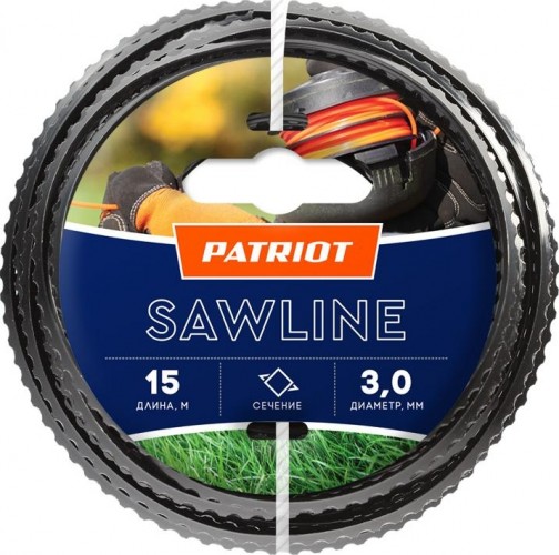 Леска триммерная PATRIOT 3,0 мм/ 15 м Sawline квадрат,пилообразный профиль 805403311