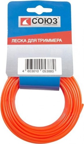 Леска триммерная СОЮЗ ТЛ3535-2.4-S-15 d=2.4 мм, l=15м, крученый квадрат серая