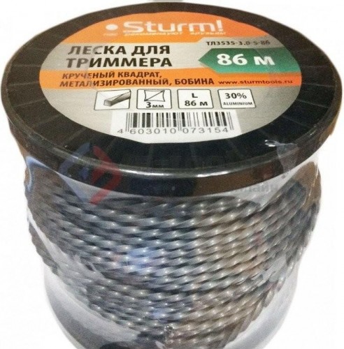 Леска триммерная Sturm 3.0 мм/86 м крученый квадрат металлизированная (ТЛ3535-3.0-S-86) ТЛ3535-3.0-S-86