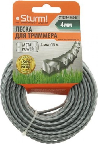 Леска триммерная Sturm 4.0 мм/15 м крученый квадрат металлизированная (GT3535-4.0-S-15) GT3535-4.0-S-15