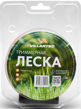 Леска триммерная VILLARTEC Z0000002715 пятиуг.сечения 2,7 мм*15 м, (блистер) - изображение 3