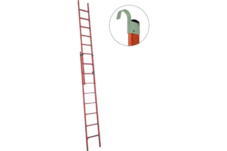 Лестница приставная стеклопластиковая раздвижная Антиток ЛСПРД-5,0 ЕК (евро, крюки) 471575