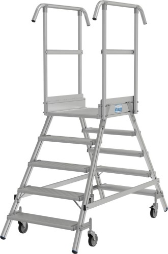 Лестница с платформой KRAUSE STABILO 5 ступеней, передвижная, двухсторонняя, ограждение 1,0 м 821218