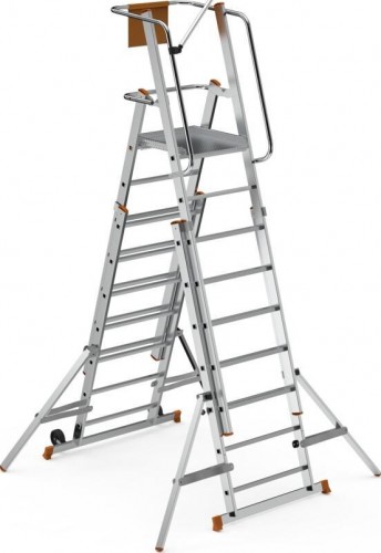 Лестница с платформой Sarayli 2x7 двухсторонняя, складная, на колесах 8106-C