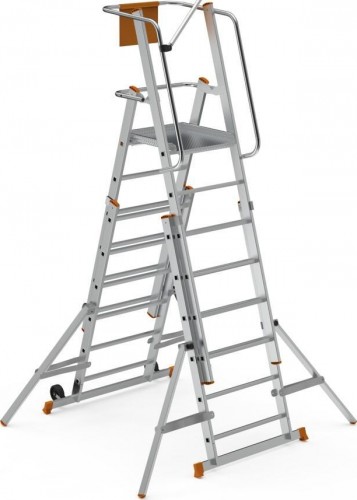 Лестница с платформой Sarayli 2x6 двухсторонняя, складная, на колесах 8105-C