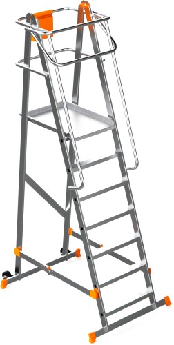 Лестница с платформой Sarayli 7 ступеней, складная, на колесах 8106