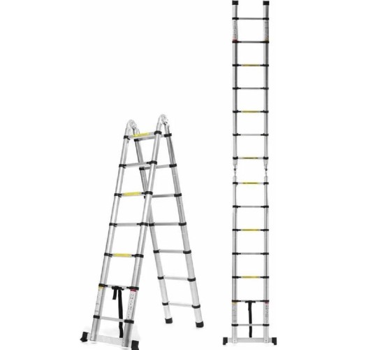 Лестница телескопическая АЛЮМЕТ STD 2.2 стальная двухсторонняя с шарниром 2.2+2.2 м - изображение 3