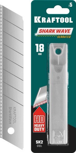 Лезвие для ножа KRAFTOOL Shark Wave 18 мм серрейторное, 5 шт. 09604-18-S5