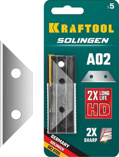 Лезвие для ножа KRAFTOOL SOLINGEN трапециевидные тип а02, 5 шт, 09627-S5_z02 - изображение 2