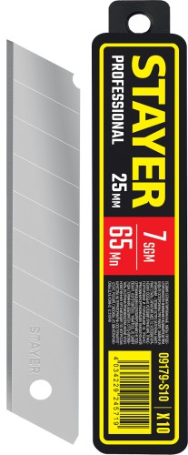 Лезвие для ножа STAYER 09179-S10 сегментированные 25 мм, 10 шт