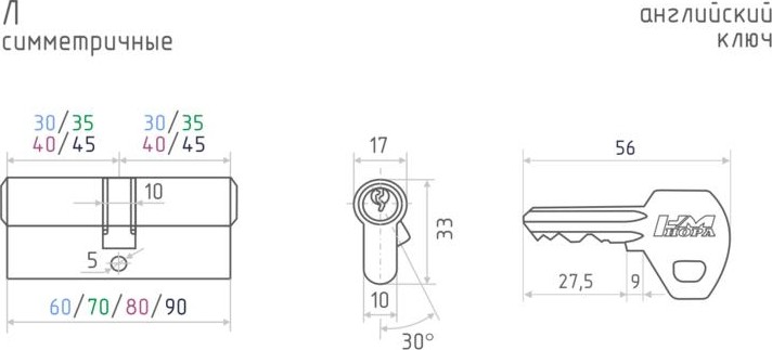 Личинка замка НОРА-М Л-80 (40-40) "Хром" 6637 - изображение 3