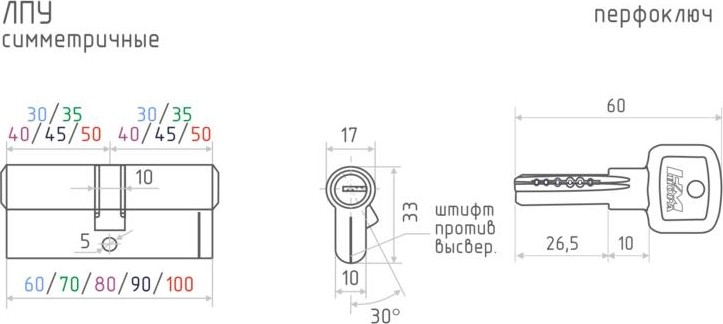 Личинка замка НОРА-М ЛПУ-100 (50-50) "Хром" 6634 - изображение 3