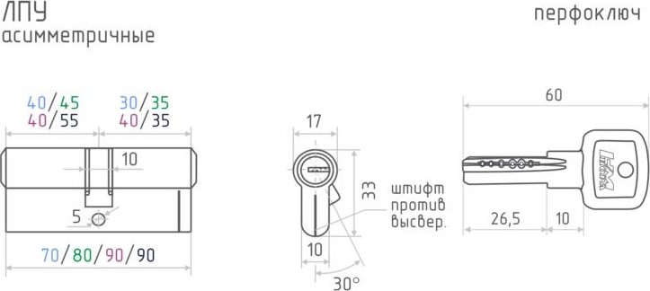 Личинка замка НОРА-М ЛПУ-80 (45-35) ассиметр. "Хром" 12688 - изображение 3