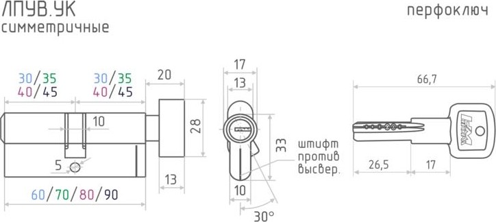 Личинка замка НОРА-М ЛПУВ.УК-60 (30-30) с вертушкой "Хром" 14988 - изображение 2