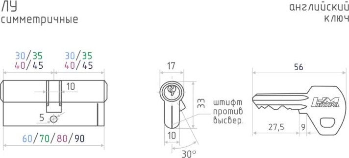 Личинка замка НОРА-М ЛУ-80 (35-35) "Хром" 5328 - изображение 2