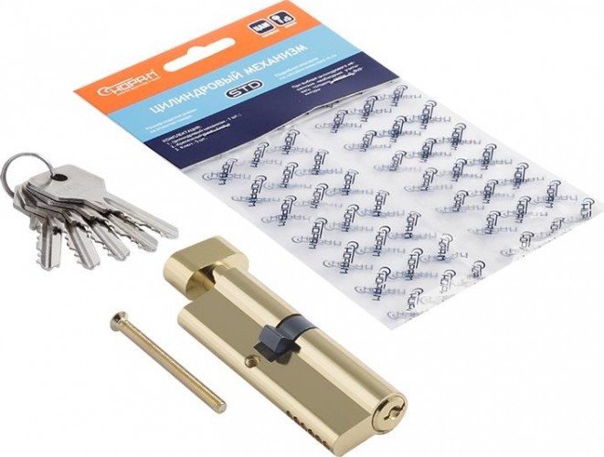 Личинка замка НОРА-М STD Z ЛВ-90 (50-40в) асимметр. с вертушкой "Золото" 16098 - изображение 2