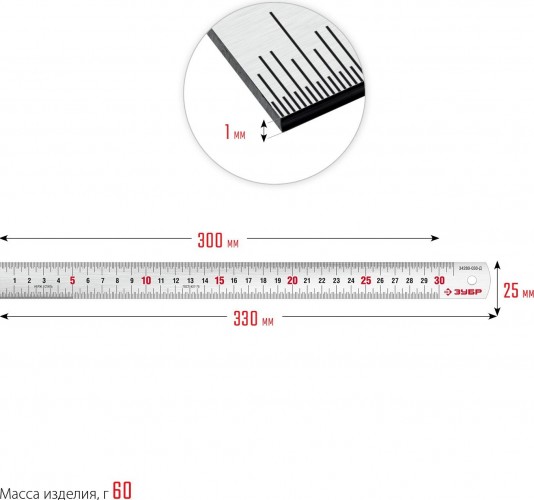 Линейка ЗУБР Про-30Д усиленная нержавеющая 0,30 м 34280-030-Д - изображение 4