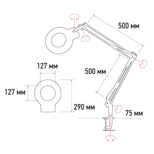 Лупа REXANT 31-0021 на струбцине круглая 8D с подсветкой, ø127мм - изображение 3