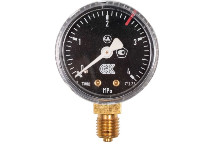 Манометр ацетиленовый KRASS ТМ-2 0,4 МПа, 50 мм, М12х1,5, ПОВЕРЕННЫЙ 2190101PV