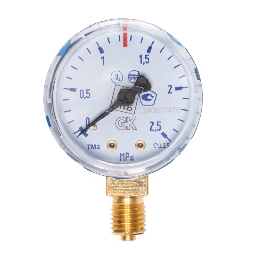Манометр кислородный KRASS ТМ-2 2,5 МПа, 50 мм, М12х1,5, ПОВЕРЕННЫЙ 2190106PV