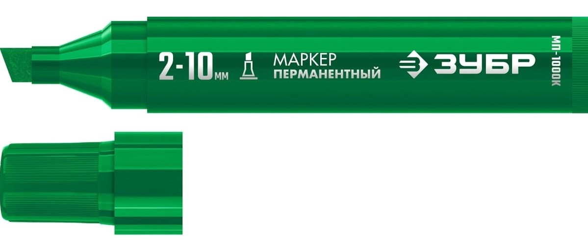 Маркер перманентный ЗУБР МП-1000К 2-10 мм, клиновидный, зеленый  06333-4