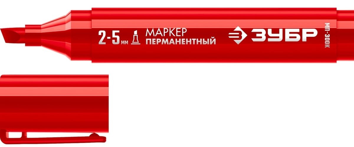Маркер перманентный ЗУБР МП-300К 2-5 мм, клиновидный, красный  06323-3