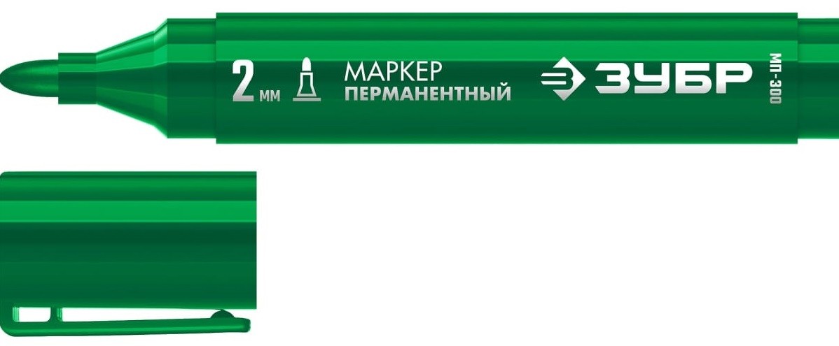 Маркер перманентный ЗУБР МП-300 2 мм, заостренный, зеленый  06322-4