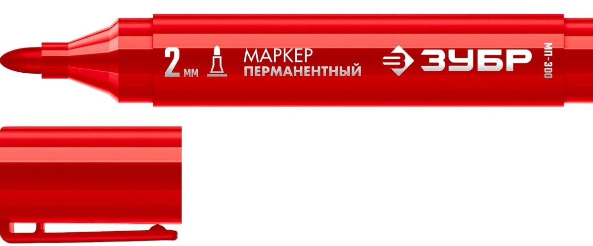 Маркер перманентный ЗУБР МП-300 2 мм, заостренный, красный  06322-3