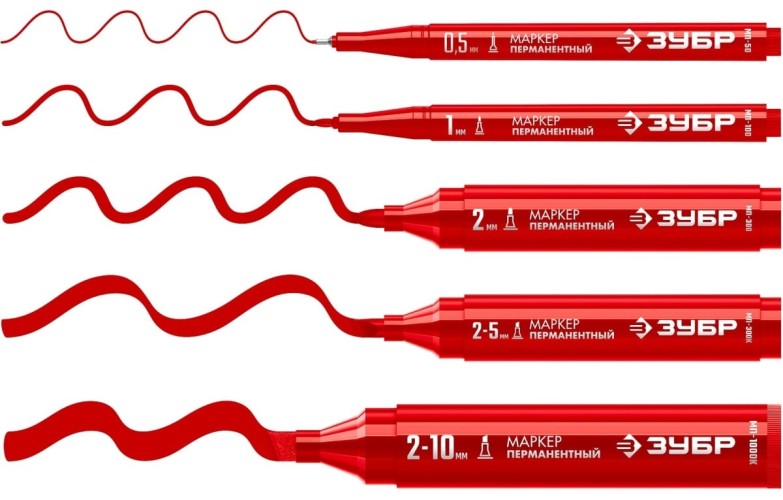 Маркер перманентный ЗУБР МП-300К 2-5 мм, клиновидный, красный  06323-3 - изображение 3