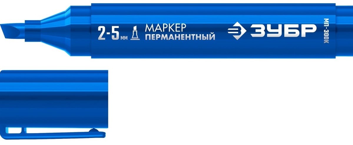 Маркер перманентный ЗУБР МП-300К 2-5 мм, клиновидный, синий  06323-7