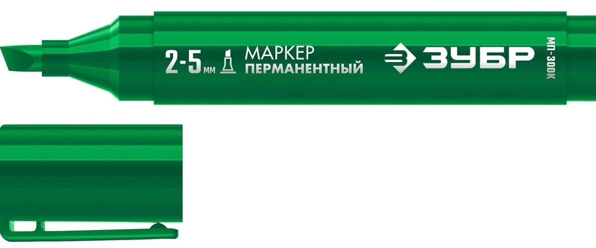 Маркер перманентный ЗУБР МП-300К 2-5 мм, клиновидный, зеленый  06323-4
