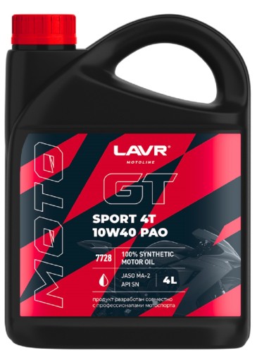 Масло для мотоциклов LAVR MOTO GT SPORT 4T 10W40 SN, 4 л Ln7728