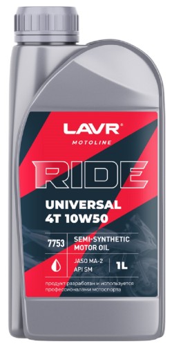 Масло для мотоциклов LAVR MOTO RIDE UNIVERSAL 4T 10W50 SM, 1 л Ln7753
