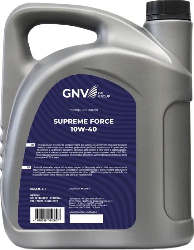 Масло моторное GNV Supreme Force 10W40 4 л GSF1011654011111040004 - изображение 2