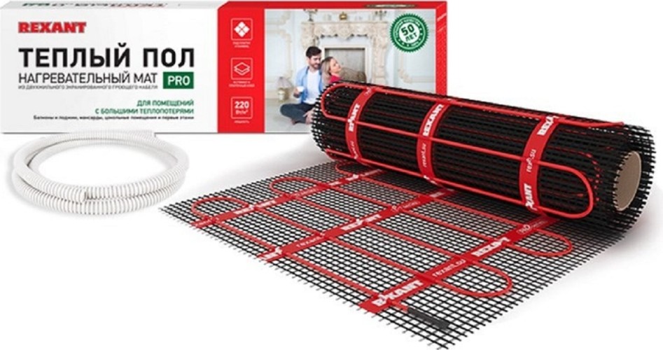 Мат нагревательный REXANT 51-0016 Pro (rnx -4,0-880 площадь 4,0 м² (0,5х8,0 м))