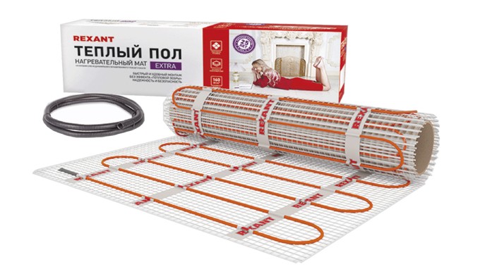 Мат нагревательный REXANT 51-0505 Extra, площадь 2,5 м2 400Вт, двухжильный