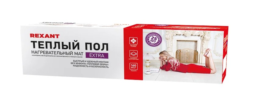 Мат нагревательный REXANT 51-0504 Extra, площадь 2,0 м2 (0,5х4,0 м.)