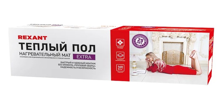 Мат нагревательный REXANT 51-0503 Extra, площадь 1,5 м2 240Вт, двухжильный