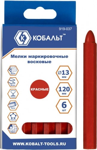 Мелок разметочный Кобальт 919-037 восковой, красный, 120 мм (6 шт.)