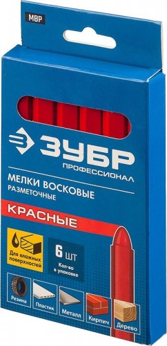 Мелок разметочный ЗУБР ПРОФЕССИОНАЛ красные мелки восковые 6 шт 06330-3 - изображение 2