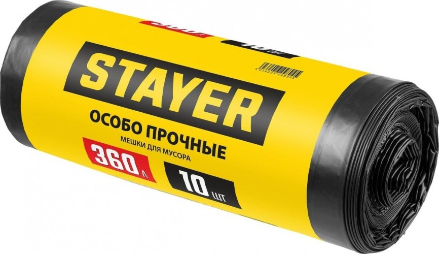 Мешок строительный STAYER HEAVY DUTY особопрочный, черный 360л, 10шт. 39157-360