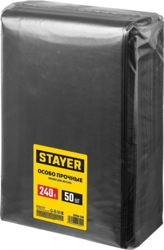 Мешок строительный STAYER HEAVY DUTY особопрочный, черный 240л, 50шт. 39154-240